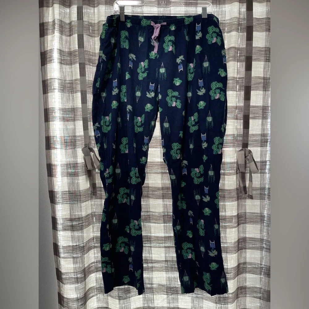Old Navy Navy Pajama Pants with Green Leaf Design - Picture 1 of 6